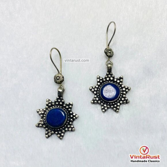 Celestial Lapis Lazuli Starburst Boho Earrings - Picture 1 of 5